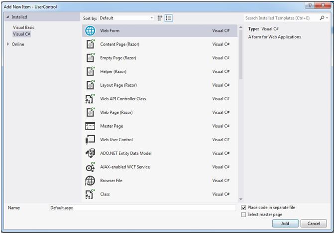 Create a new WebForm
